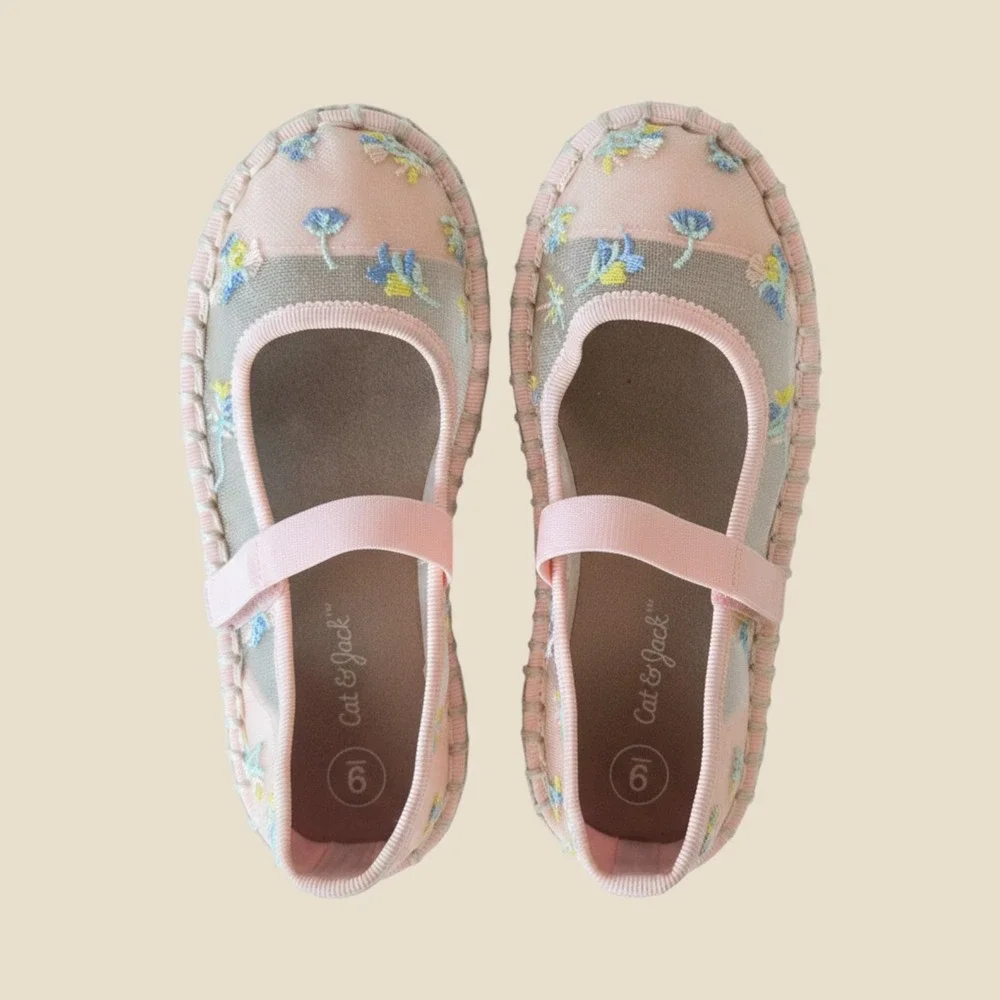 Cat & Jack Girls Pink Floral Embroidered Espadrille Flats Shoes Size 9c Toddler